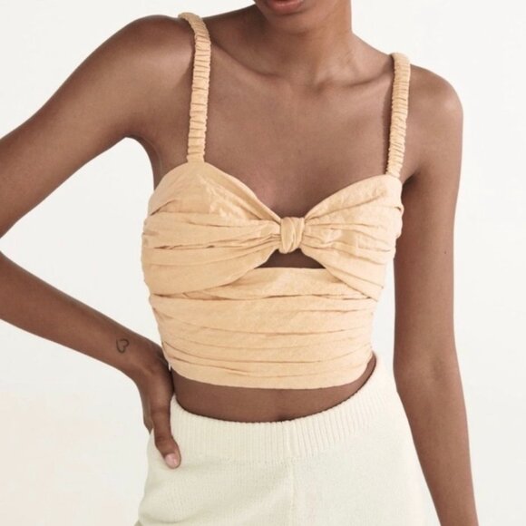 NWT Zara Nude Draped Cut Out Top US Large - Picture 1 of 12